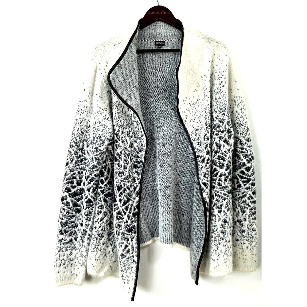 Fantazia Artsy Open Cardigan Sweater Women XL Modernist Knit Lagenlook 1433U3